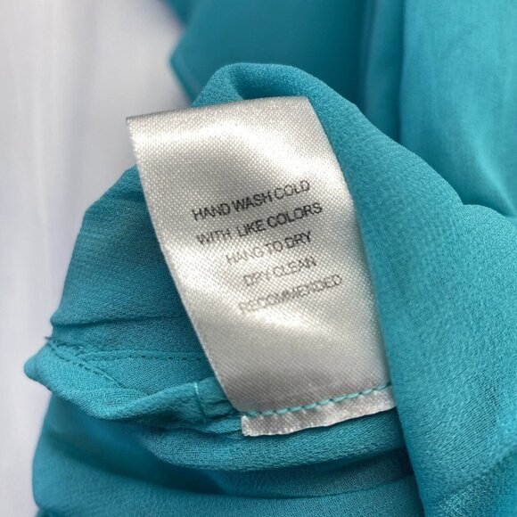 Daniel Rainn Pleated Sheer Batwing Sleeves Blouse Women Large Green Smocked Back - Picture 13 of 16